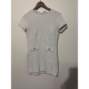 Bebop Women's Size Small Grey Knit Short Sleeve Mini Dress Back Zip Faux Pockets